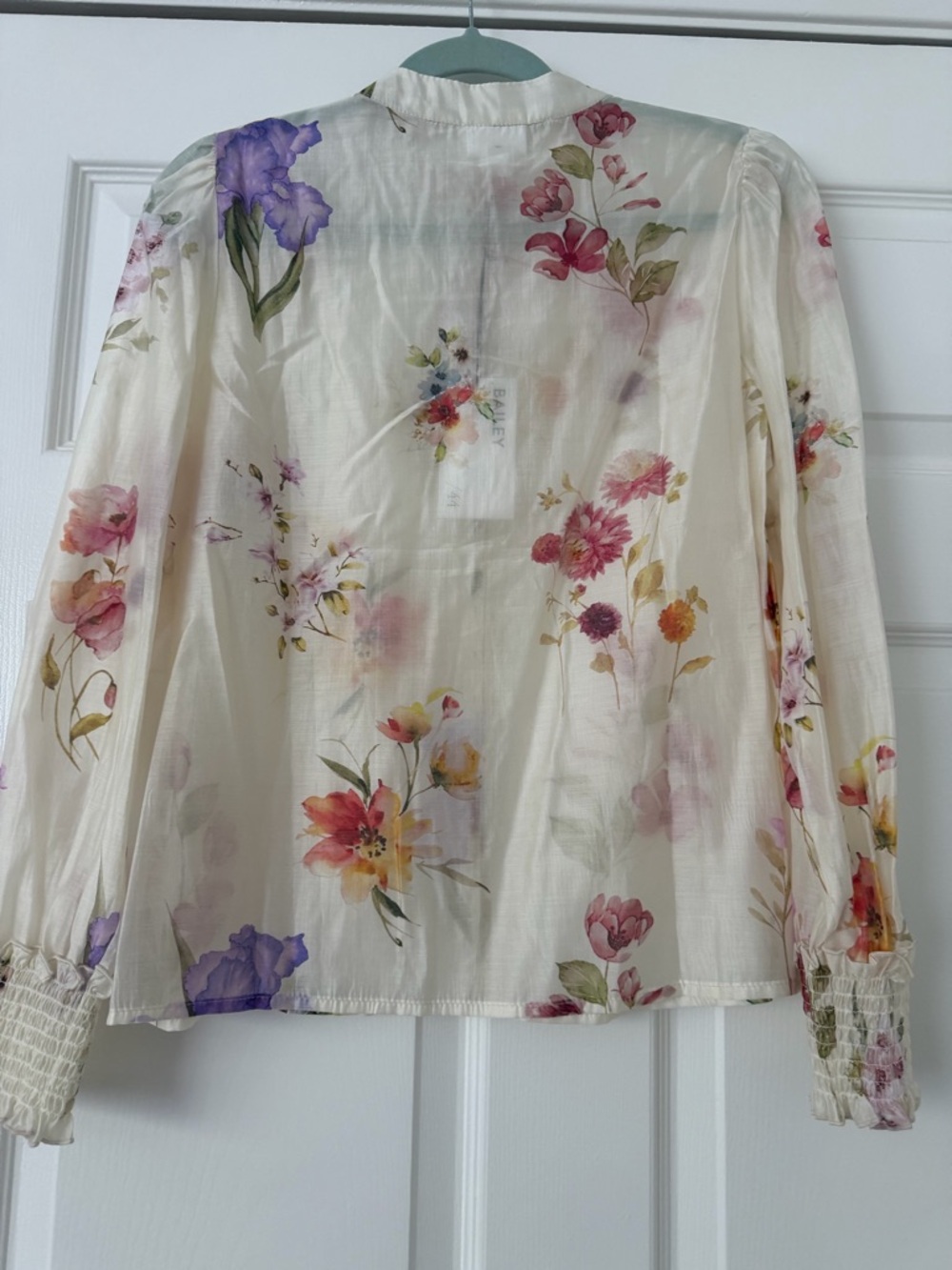 Bailey 44 Sheer Floral Button-Front Blouse in Ivory with Pink & Yellow Flowers - Picture 6 of 7